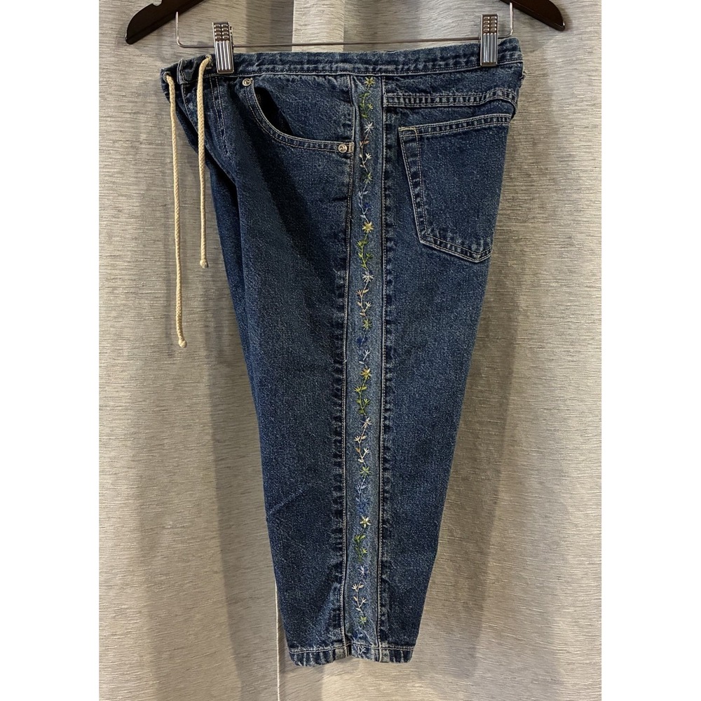 Vintage Y2K Second Generation Floral Denim Capri Drawstring Size Junior 16